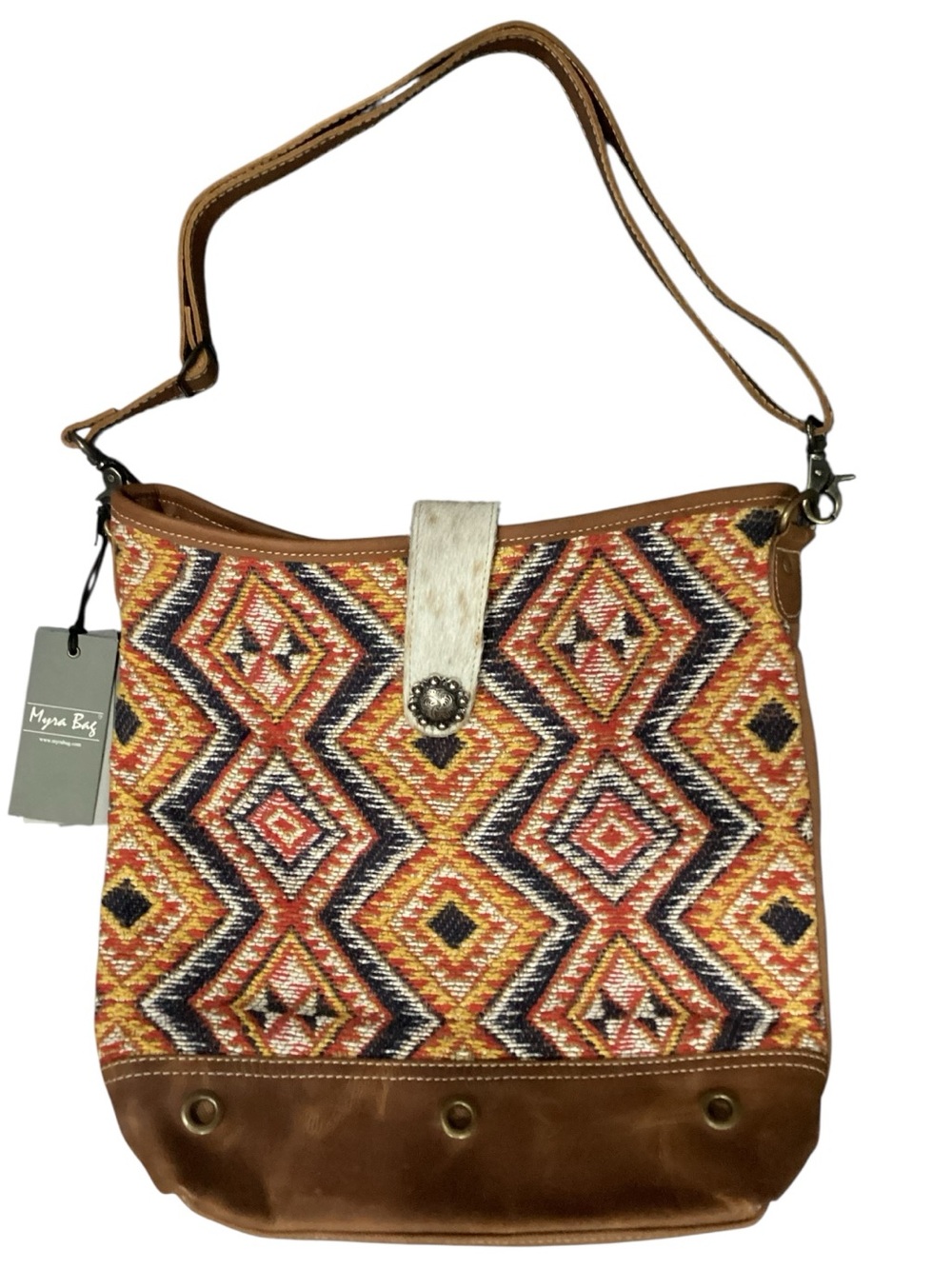 Myra Bag Leather Hide Woven Canvas Shoulder Bag Orange Embers Upcycled
